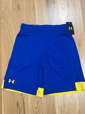 Under Armour Men’s Royal Blue Athletic Shorts with Yellow Accents